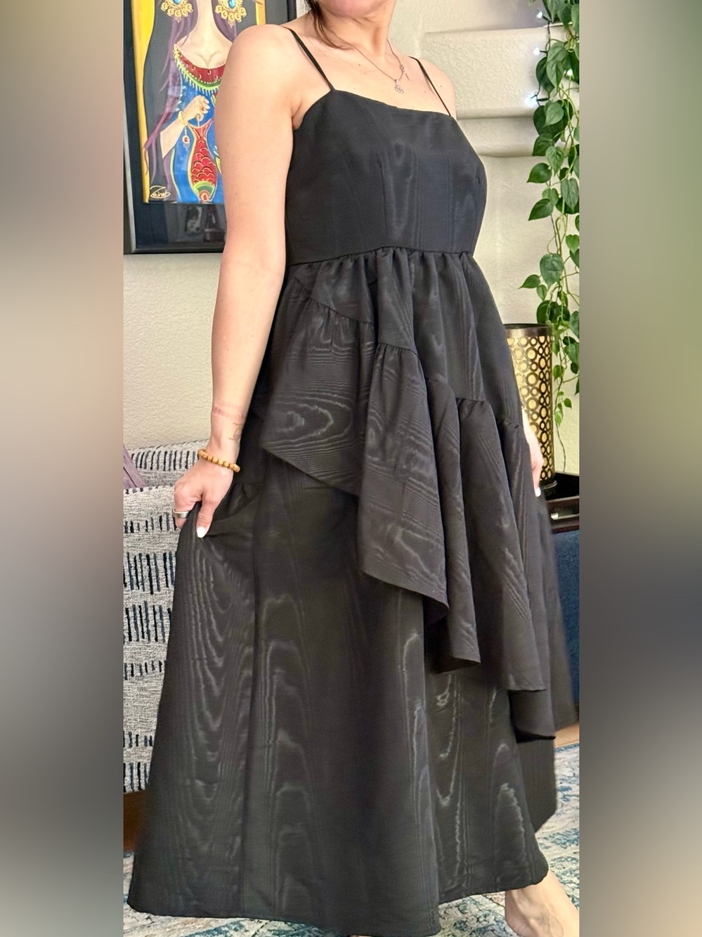 Kate Spade X 🎯Black Tiered Satin teired Spaghetti Strap Maxi Dress - Picture 2 of 6